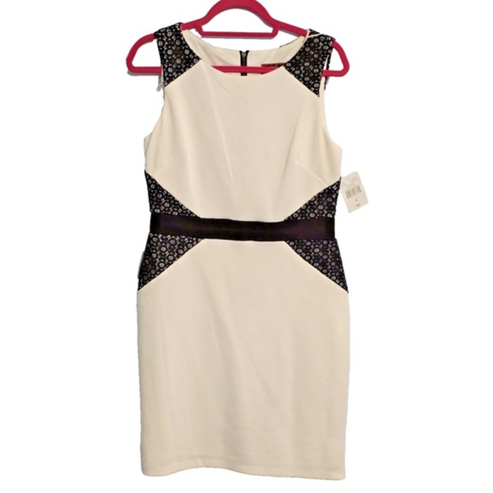 NWT Scarlett Women's White Sleeveless‎ Black Lace Trim Dress Size 8